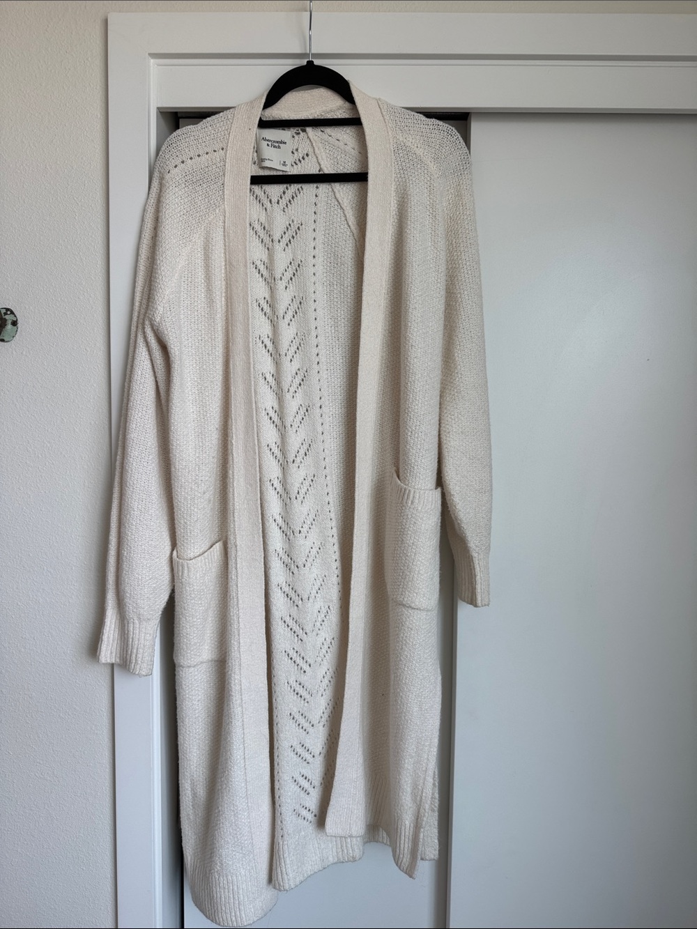 Abercrombie & Fitch Cream Open-Front Long Cardigan